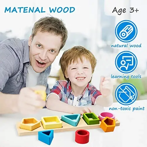 Symdiro Montessori Toys for 1 2 3 Year Old Boys Girls-Wooden Sorting & Stacking Toys for Baby Toddlers,Educational Shape Color Sorter Preschool Kids Gifts - 6