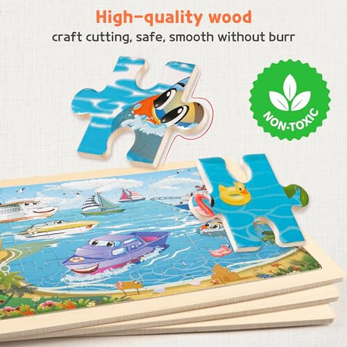 SYNARRY Wooden Vehicle Puzzles for Kids Ages 4-6, 6 Packs 60 PCs Jigsaw Puzzles Preschool Educational Toys Gifts for Children Ages 4-8, Kids Toys Gifts for 4+ Year Olds Boys Girls - 4