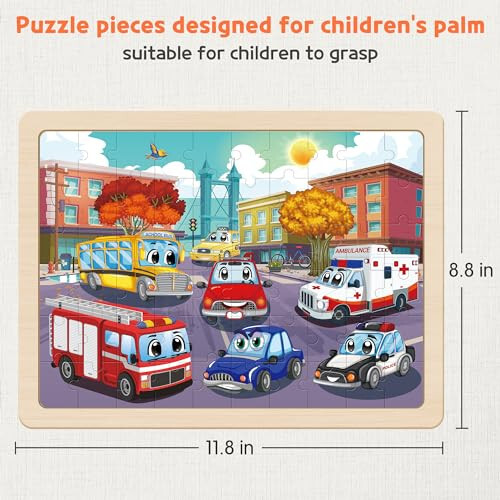 SYNARRY Wooden Vehicle Puzzles for Kids Ages 4-6, 6 Packs 60 PCs Jigsaw Puzzles Preschool Educational Toys Gifts for Children Ages 4-8, Kids Toys Gifts for 4+ Year Olds Boys Girls - 5