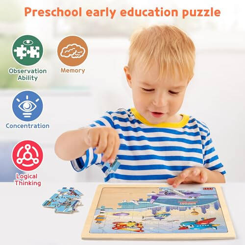 SYNARRY Wooden Vehicle Puzzles for Kids Ages 4-6, 6 Packs 60 PCs Jigsaw Puzzles Preschool Educational Toys Gifts for Children Ages 4-8, Kids Toys Gifts for 4+ Year Olds Boys Girls - 6