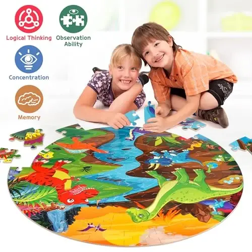 SYNARRY Floor Puzzles for Kids Ages 4-6, Large 70 Piece Dinosaur Puzzles for Toddlers Ages 2-4, Dinosaur Puzzles for Kids 4-8, Preschool Toys Gifts for 3 4 5 6 7 8 Years Old Toddlers Boys Girls Child - 5