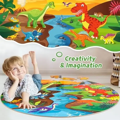SYNARRY Floor Puzzles for Kids Ages 4-6, Large 70 Piece Dinosaur Puzzles for Toddlers Ages 2-4, Dinosaur Puzzles for Kids 4-8, Preschool Toys Gifts for 3 4 5 6 7 8 Years Old Toddlers Boys Girls Child - 3