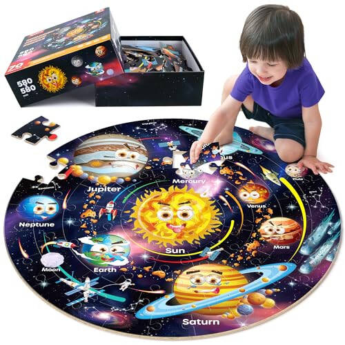 SYNARRY Solar System Floor Puzzles for Kids Ages 4-8, Large 70 Piece Jigsaw Puzzles for Kids Ages 4-6, Space Planet Astronaut Toys Gifts Puzzles for 3-5 5-7 8-10 Years Old Toddlers Boys Girls Children - 1