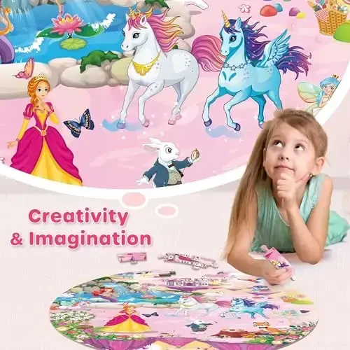 SYNARRY Unicorn Princess Mermaid Fairy Floor Puzzle for Kids Ages 3-5, Large 70 Piece Wooden Puzzle for Kids Ages 4-6, Preschool Toys Gifts for 3 4 5 6 7 8 Years Old Boys Girls Children - SYNARRY (1)