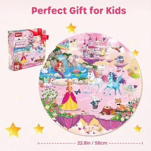 SYNARRY Unicorn Princess Mermaid Fairy Floor Puzzle for Kids Ages 3-5, Large 70 Piece Wooden Puzzle for Kids Ages 4-6, Preschool Toys Gifts for 3 4 5 6 7 8 Years Old Boys Girls Children - 4