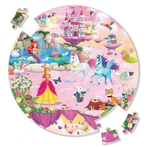 SYNARRY Unicorn Princess Mermaid Fairy Floor Puzzle for Kids Ages 3-5, Large 70 Piece Wooden Puzzle for Kids Ages 4-6, Preschool Toys Gifts for 3 4 5 6 7 8 Years Old Boys Girls Children - SYNARRY
