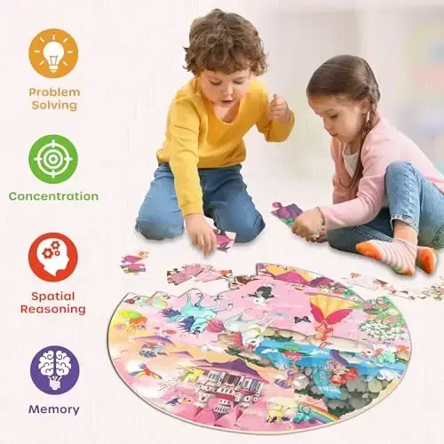 SYNARRY Unicorn Princess Mermaid Fairy Floor Puzzle for Kids Ages 3-5, Large 70 Piece Wooden Puzzle for Kids Ages 4-6, Preschool Toys Gifts for 3 4 5 6 7 8 Years Old Boys Girls Children - 3