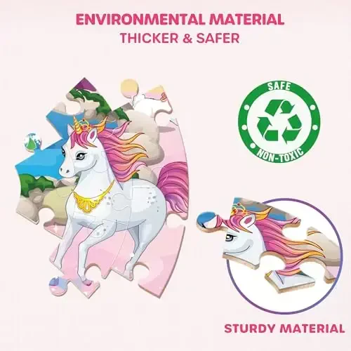 SYNARRY Unicorn Princess Mermaid Fairy Floor Puzzle for Kids Ages 3-5, Large 70 Piece Wooden Puzzle for Kids Ages 4-6, Preschool Toys Gifts for 3 4 5 6 7 8 Years Old Boys Girls Children - 6