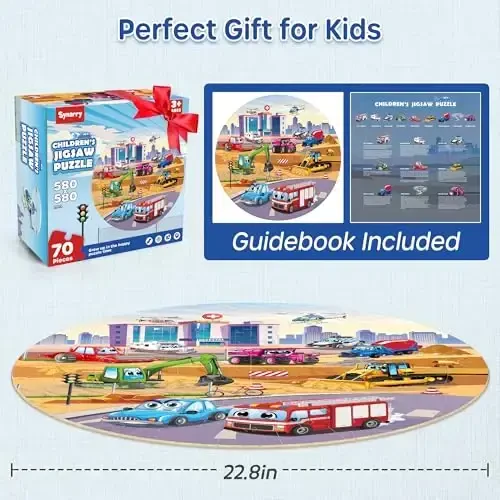 SYNARRY Vehicle Floor Puzzle for Kids Ages 3-5, Large 70 Piece Puzzle for Kids Ages 4-6, Preschool Toys Gifts for 3 4 5 6 7 8 Years Old Boys Girls Children - 5