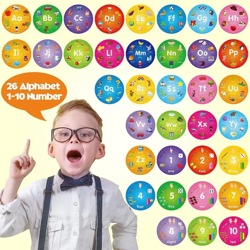 SYNARRY Wooden Number and Alphabet Puzzles for Kids Ages 3-5, ABC Learning for Toddlers Ages 3+, Preschool Activities Letter Puzzles Montessori Educational Toys Gifts for 4-8 Year Old Boys Girls - 2
