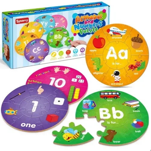 SYNARRY Wooden Number and Alphabet Puzzles for Kids Ages 3-5, ABC Learning for Toddlers Ages 3+, Preschool Activities Letter Puzzles Montessori Educational Toys Gifts for 4-8 Year Old Boys Girls - 7