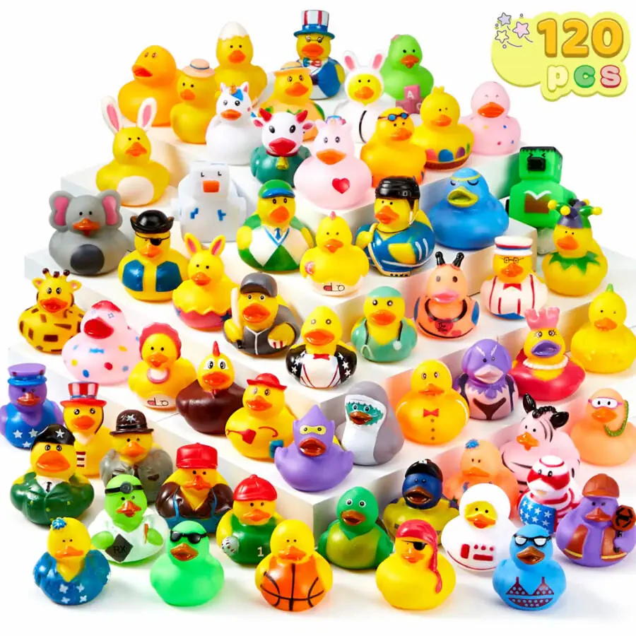 SYNCFUN 120 Pcs Rubber Ducks, Mini Rubber Duckie Toys with Mesh Carry Bag for Kids Baby Bath Shower Toys, Birthday Gifts, Summer Beach Pool Activity, Party Favors - 1