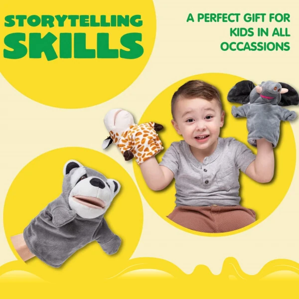 SYNCFUN 6Pcs Kids Hand Puppet with Mouth, Toddler Animal Plush Toy for Show Theater, Birthday Gifts, Easter Basket Stuffers - JOYFY (1)