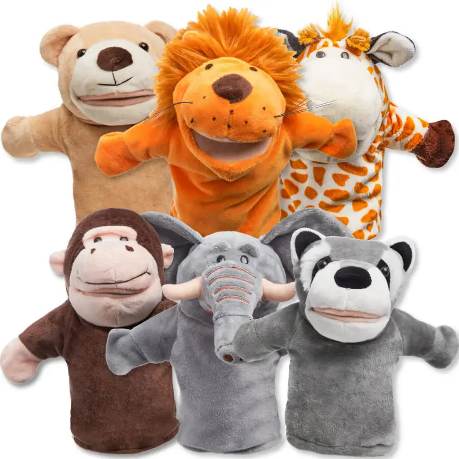 SYNCFUN 6Pcs Kids Hand Puppet with Mouth, Toddler Animal Plush Toy for Show Theater, Birthday Gifts, Easter Basket Stuffers - 3
