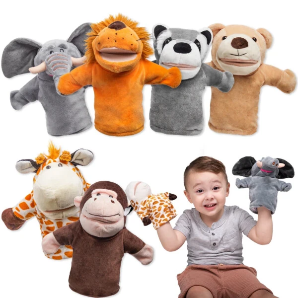 SYNCFUN 6Pcs Kids Hand Puppet with Mouth, Toddler Animal Plush Toy for Show Theater, Birthday Gifts, Easter Basket Stuffers - 7