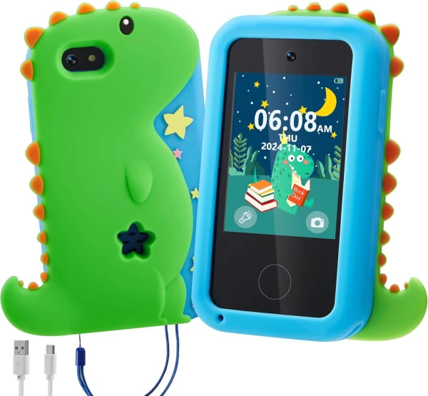 Joyfy Kids Smart Phone for Boys Kids Toys, Toddler Phone Toys with Dual Camera, Game, Music Player, Alarm Clock, 8GB Card, Best Christmas Birthday Gift for 3-11 Year Old(Dinosaur) - JOYFY