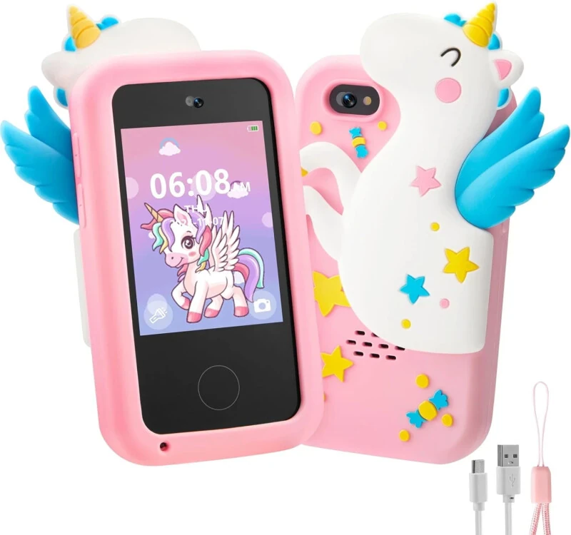 Joyfy Kids Smart Phone for Girl Kids Toys, Toddler Phone Toys with Dual Camera, Game, Music Player, Alarm Clock, 8GB Card, Best Christmas Birthday Gift for 3-11 Year Old(Unicorn) - JOYFY