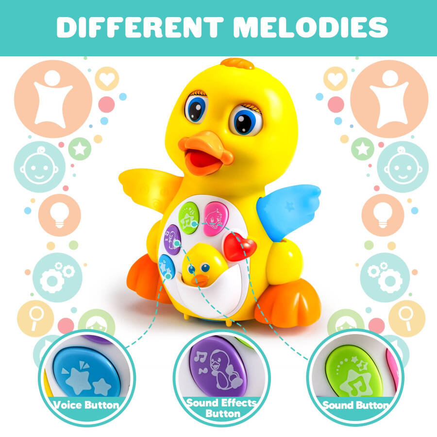 SYNCFUN Musical Toys for Toddlers 1 2 3 Year Old, Dancing Walking Duck Toy with Music and Lights, Learning Toy for Baby Kids - 12