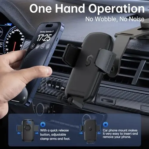 Syncwire Avtomobil Telefon Usti, Universal Dashbord va Tesla Ekrani Uchun, [Super Barqaror] Avtomobil Telefon O'rnatish, Yig'iladigan Alyuminiy Qotishma Qo'li, iPhone 15 Pro Max 14 13 12 11 va Barcha Telefonlar Uchun Mobil Telefon Avtomobil Usti - 3