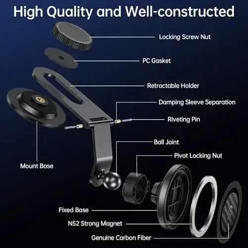 SYNCWIRE Автомобильный держатель Fits MagSafe для универсальной приборной панели, экрана Tesla, магнитный держатель телефона для автомобиля, складной рычаг из алюминиевого сплава, супер стабильный автомобильный держатель для iPhone 17 Pro Max 16 15 14 13 12 и всех телефонов - SYNCWIRE (1)