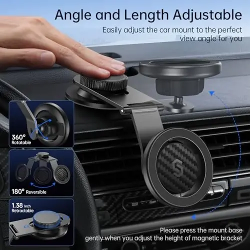 SYNCWIRE Fits MagSafe Car Mount for Universal Dashboard,Tesla Screen,Magnetic Phone Holder for Car, Foldable Aluminum Alloy Arm, Super Stable Car Mount for iPhone 17 Pro Max 16 15 14 13 12&All Phones - 6