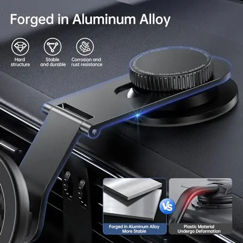SYNCWIRE Fits MagSafe Car Mount for Universal Dashboard,Tesla Screen,Magnetic Phone Holder for Car, Foldable Aluminum Alloy Arm, Super Stable Car Mount for iPhone 17 Pro Max 16 15 14 13 12&All Phones - 3