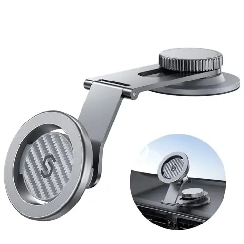 SYNCWIRE Fits MagSafe Car Mount for Universal Dashboard & Tesla Screen,Kevlar Silver Magnetic Phone Holder for Car,Super Stable Magnetic Car Phone Mount for iPhone 17 Pro Max 16 15 14 13 12&All Phones - 1
