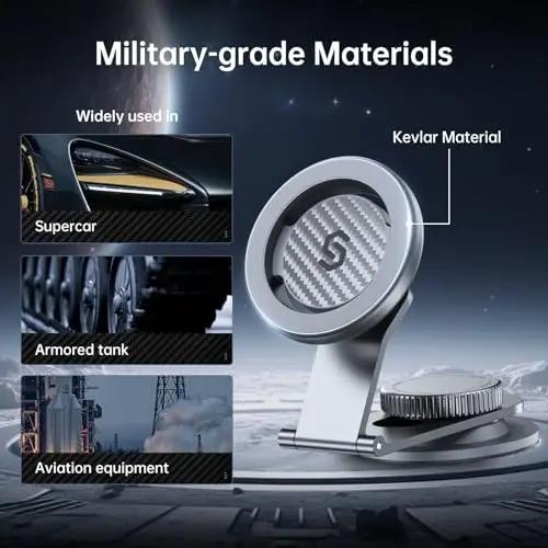 SYNCWIRE Fits MagSafe Car Mount for Universal Dashboard & Tesla Screen,Kevlar Silver Magnetic Phone Holder for Car,Super Stable Magnetic Car Phone Mount for iPhone 17 Pro Max 16 15 14 13 12&All Phones - 6