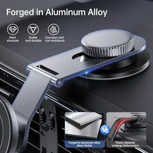 SYNCWIRE Fits MagSafe Car Mount for Universal Dashboard & Tesla Screen,Kevlar Silver Magnetic Phone Holder for Car,Super Stable Magnetic Car Phone Mount for iPhone 17 Pro Max 16 15 14 13 12&All Phones - 2