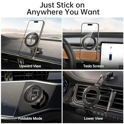 Syncwire Fits MagSafe Car Mount for Car Dash&Tesla Screen [All-Metal] Magnetic Phone Holder, [Flexible Three-axis] 360° Rotation Car Mount Strong Magnets Car Phone Holder for iPhone 15 14 13 12 Pro Max - 3