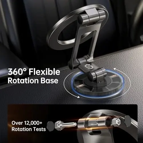 Syncwire Fits MagSafe Car Mount for Car Dash&Tesla Screen [All-Metal] Magnetic Phone Holder, [Flexible Three-axis] 360° Rotation Car Mount Strong Magnets Car Phone Holder for iPhone 15 14 13 12 Pro Max - 4