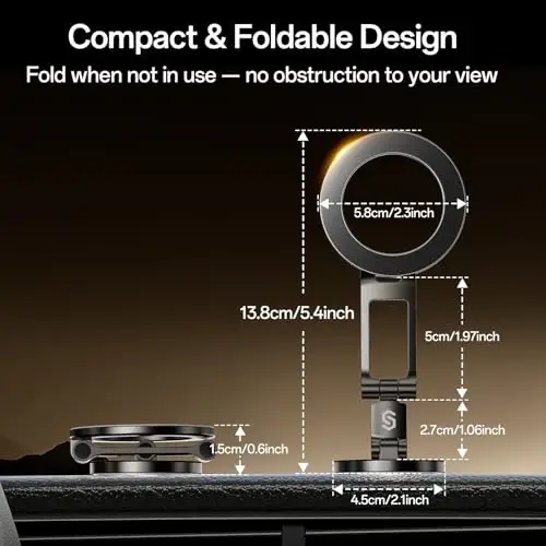 Syncwire Fits MagSafe Car Mount for Car Dash&Tesla Screen [All-Metal] Magnetic Phone Holder, [Flexible Three-axis] 360° Rotation Car Mount Strong Magnets Car Phone Holder for iPhone 15 14 13 12 Pro Max - 5