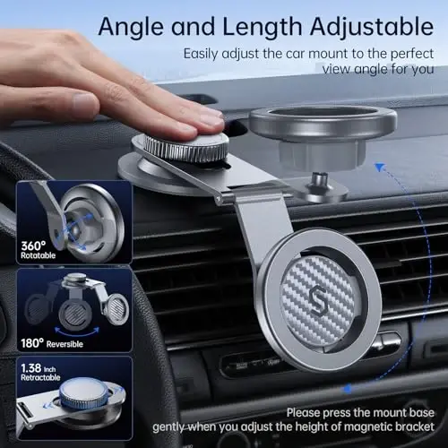 SYNCWIRE Fits MagSafe Car Mount for Universal Dashboard & Tesla Screen,Kevlar Silver Magnetic Phone Holder for Car,Super Stable Magnetic Car Phone Mount for iPhone 17 Pro Max 16 15 14 13 12&All Phones - 5