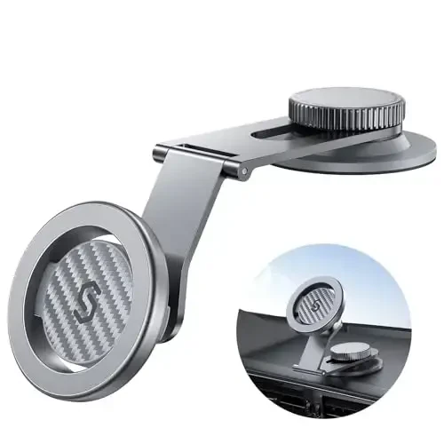 SYNCWIRE Fits MagSafe Car Mount for Universal Dashboard & Tesla Screen,Kevlar Silver Magnetic Phone Holder for Car,Super Stable Magnetic Car Phone Mount for iPhone 17 Pro Max 16 15 14 13 12&All Phones - 1