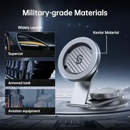 SYNCWIRE Fits MagSafe Car Mount for Universal Dashboard & Tesla Screen,Kevlar Silver Magnetic Phone Holder for Car,Super Stable Magnetic Car Phone Mount for iPhone 17 Pro Max 16 15 14 13 12&All Phones - 6