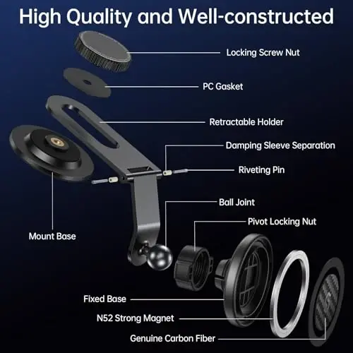 SYNCWIRE Fits MagSafe Car Mount for Universal Dashboard,Tesla Screen,Magnetic Phone Holder for Car, Foldable Aluminum Alloy Arm, Super Stable Car Mount for iPhone 17 Pro Max 16 15 14 13 12&All Phones - 2