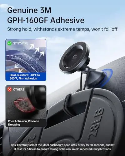 SYNCWIRE for MagSafe Car Mount - 360° Rotation Magnetic Phone Holder for Car Dashboard, Strong Magnets Car Phone Holder Mount Compatible iPhone 15 Pro Max 14 13 12, Samsung - MagSafe Car Accessories - 3