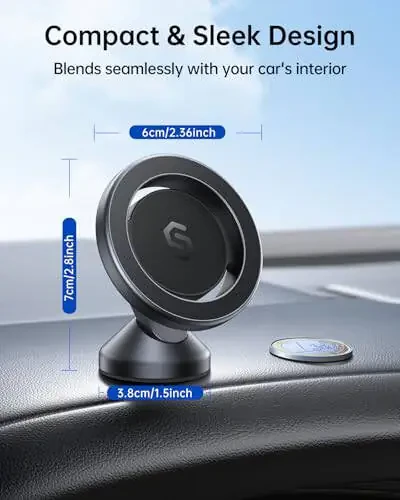 SYNCWIRE for MagSafe Car Mount - 360° Rotation Magnetic Phone Holder for Car Dashboard, Strong Magnets Car Phone Holder Mount Compatible iPhone 15 Pro Max 14 13 12, Samsung - MagSafe Car Accessories - 5