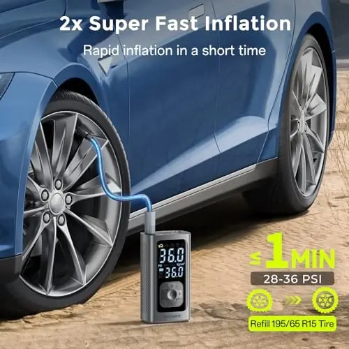 Syncwire Tire Inflator Portable Air Compressor - 150PSI 2X Faster Inflation Smart Air Pump for Car Tires [Extra-Large LCD] with Digital Pressure Gauge, Auto Shut-Off for Car, Motorcycle, Bike & Balls - 2