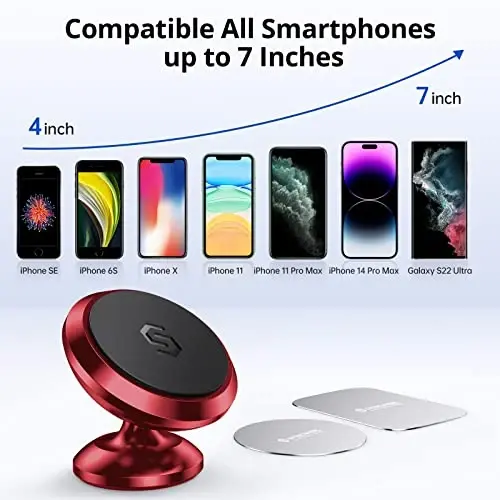 SYNCWIRE Magnetic Phone Car Mount, Car Phone Holder for Dashboard, Cell Phone Car Kits, 360° Adjustable Magnet Cell Phone Mount Compatible with iPhone, Samsung, LG, GPS, Mini Tablet - Red - 7