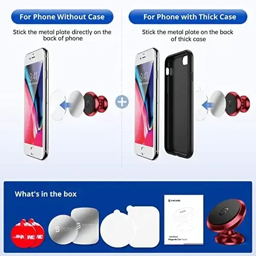 SYNCWIRE magnitli telefon avtomobil o'rnatgichi, panel uchun telefon ushlagichi, mobil telefon avtomobil to'plamlari, iPhone, Samsung, LG, GPS, mini planshet bilan mos keladigan 360° sozlanishi magnit mobil telefon o'rnatgichi - Qizil - 6