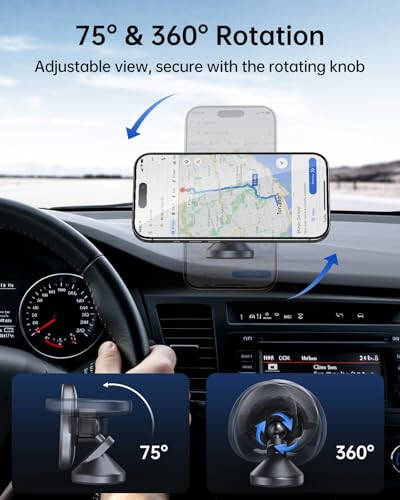 SYNCWIRE for MagSafe Car Mount - 360 Rotation Magnetic Phone Holder for Car Dashboard, Strong Magnets Car Phone Holder Mount Compatible iPhone 16 Pro Max 15 14 13 12,Samsung - MagSafe Car Accessories - 4