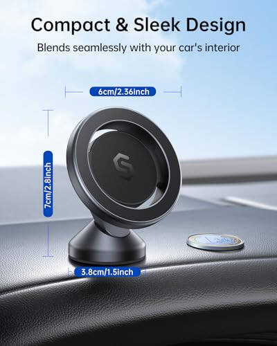 SYNCWIRE for MagSafe Car Mount - 360 Rotation Magnetic Phone Holder for Car Dashboard, Strong Magnets Car Phone Holder Mount Compatible iPhone 16 Pro Max 15 14 13 12,Samsung - MagSafe Car Accessories - 5