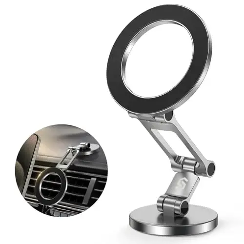 SYNCWIRE Fits MagSafe Car Mount, [All-Metal] Magnetic Phone Holder for Car, [Flexible Three-axis] 360° Rotation Magnetic Car Mount Strong Magnets Car Phone Holder for iPhone 17 16 15 14 Pro Max - SYNCWIRE