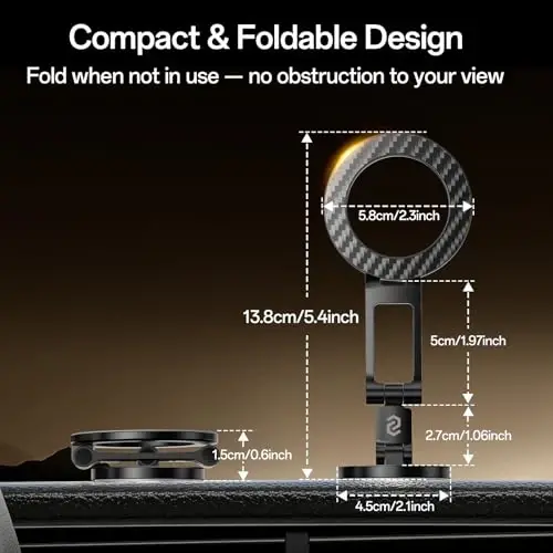 SYNCWIRE Fits MagSafe Car Mount, Magnetic Phone Holder for Car Dashboard, [Flexible Three-axis] 360° Rotation Magnetic Car Mount Strong Magnets Car Phone Holder for iPhone 17 16 15 14 Pro Max - SYNCWIRE