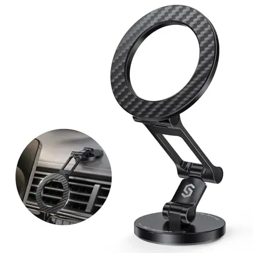 SYNCWIRE Fits MagSafe Car Mount, Magnetic Phone Holder for Car Dashboard, [Flexible Three-axis] 360° Rotation Magnetic Car Mount Strong Magnets Car Phone Holder for iPhone 17 16 15 14 Pro Max - 2
