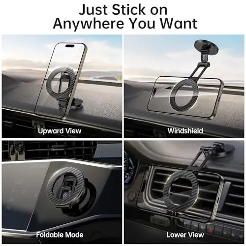 SYNCWIRE Fits MagSafe Car Mount, Magnetic Phone Holder for Car Dashboard, [Flexible Three-axis] 360° Rotation Magnetic Car Mount Strong Magnets Car Phone Holder for iPhone 17 16 15 14 Pro Max - 3