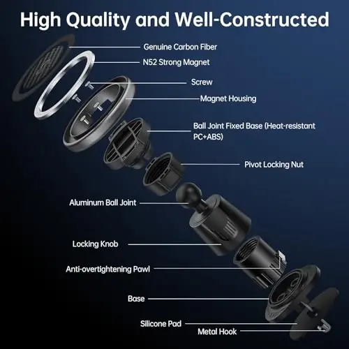 SYNCWIRE MagSafe uchun avtomobil o'rnatgichi, avtomobil ventilyatsiyasi uchun moslashuvchan aylanuvchi magnit telefon ushlagichi, qo'lsiz avtomobil havo ventilyatsiyasi telefon ushlagichi iPhone 17 16 15 14 13 12 Pro Max Plus bilan universal mos keladi - SYNCWIRE (1)