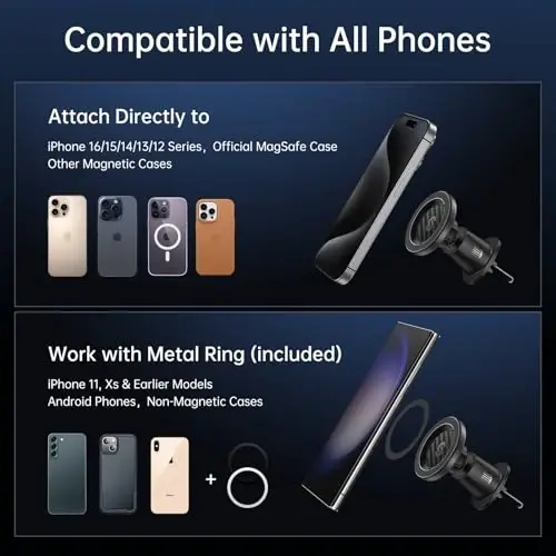 SYNCWIRE MagSafe uchun avtomobil o'rnatgichi, avtomobil ventilyatsiyasi uchun moslashuvchan aylanuvchi magnit telefon ushlagichi, qo'lsiz avtomobil havo ventilyatsiyasi telefon ushlagichi iPhone 17 16 15 14 13 12 Pro Max Plus bilan universal mos keladi - 6