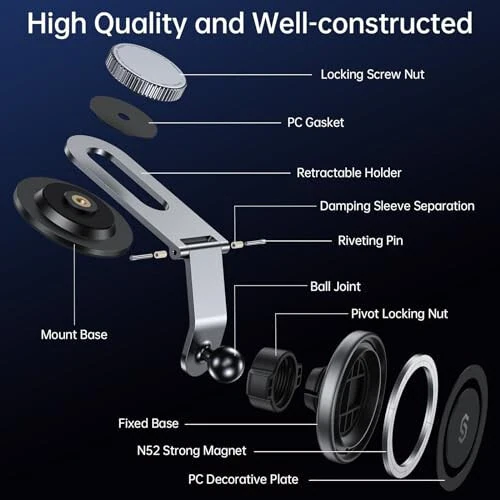 SYNCWIRE Fits MagSafe Car Mount for Universal Dashboard, Tesla Screen, Magnetic Phone Holder for Car, Foldable Aluminum Alloy Arm, Super Stable Car Mount for iPhone 16 Pro Max 15 14 13 12&All Phones - 5